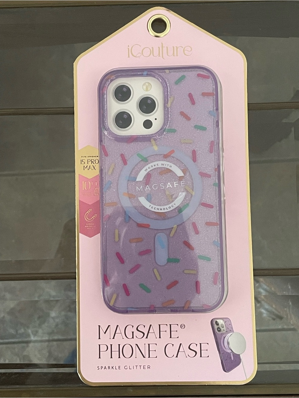Lavender Sparkle MagSafe iPhone 15 Pro Max Case with Multicolor Sprinkles